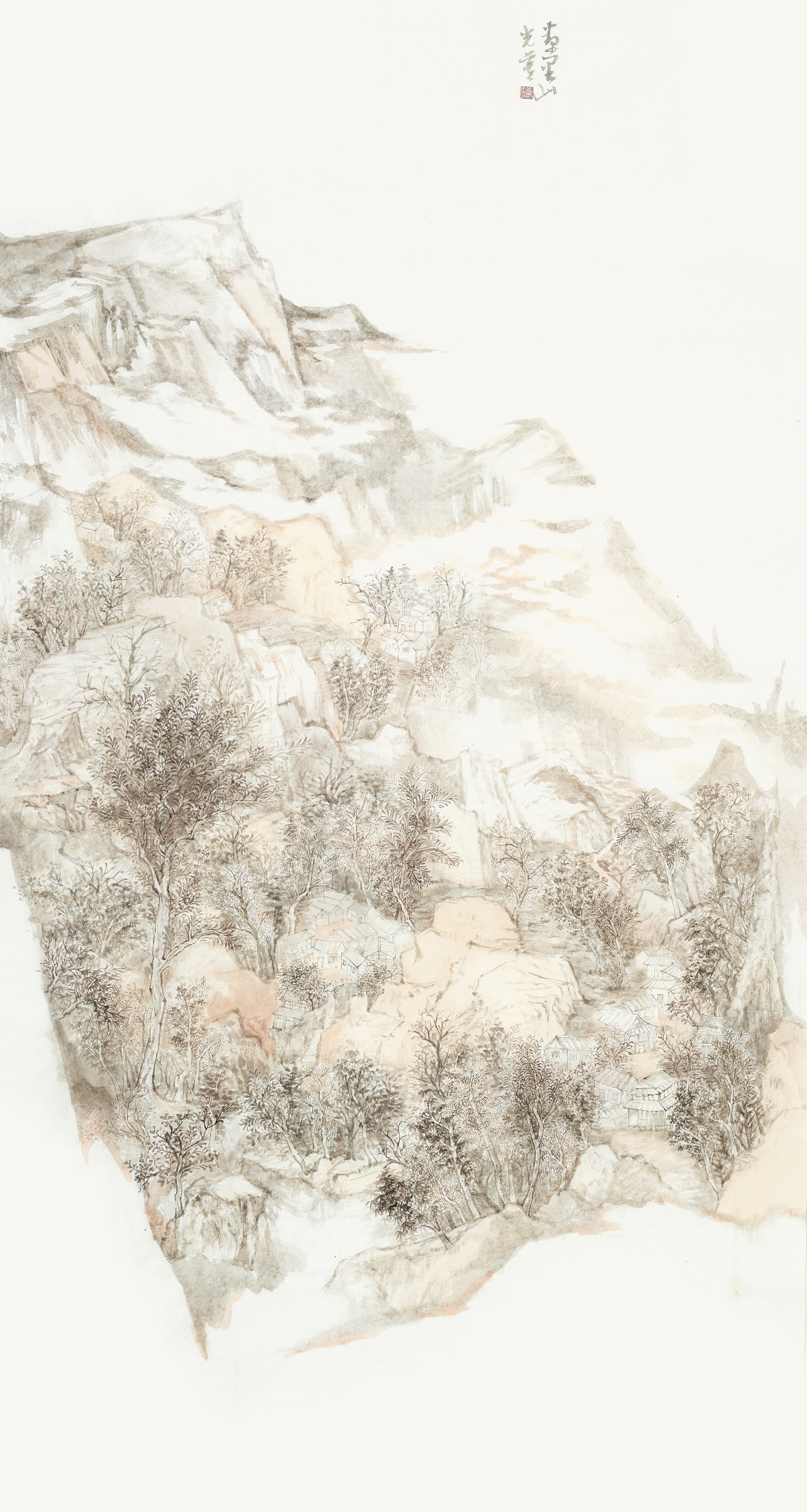 邵陳穎-國畫《萬里山光暮》180×97cm